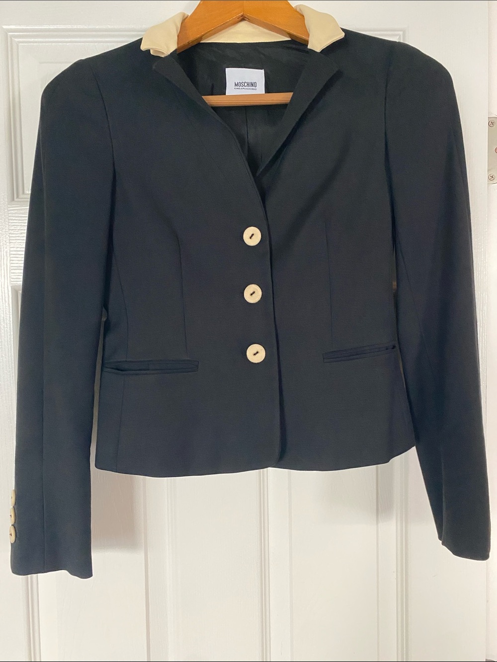 Moschino Black Blazer with Cream Collar and Buttons